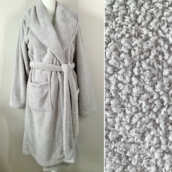 BERKSHIRE Sherpa Fleece Robe Bathrobe Pockets Tie Waist Loungewear Comfy Gray M - Picture 1 of 11